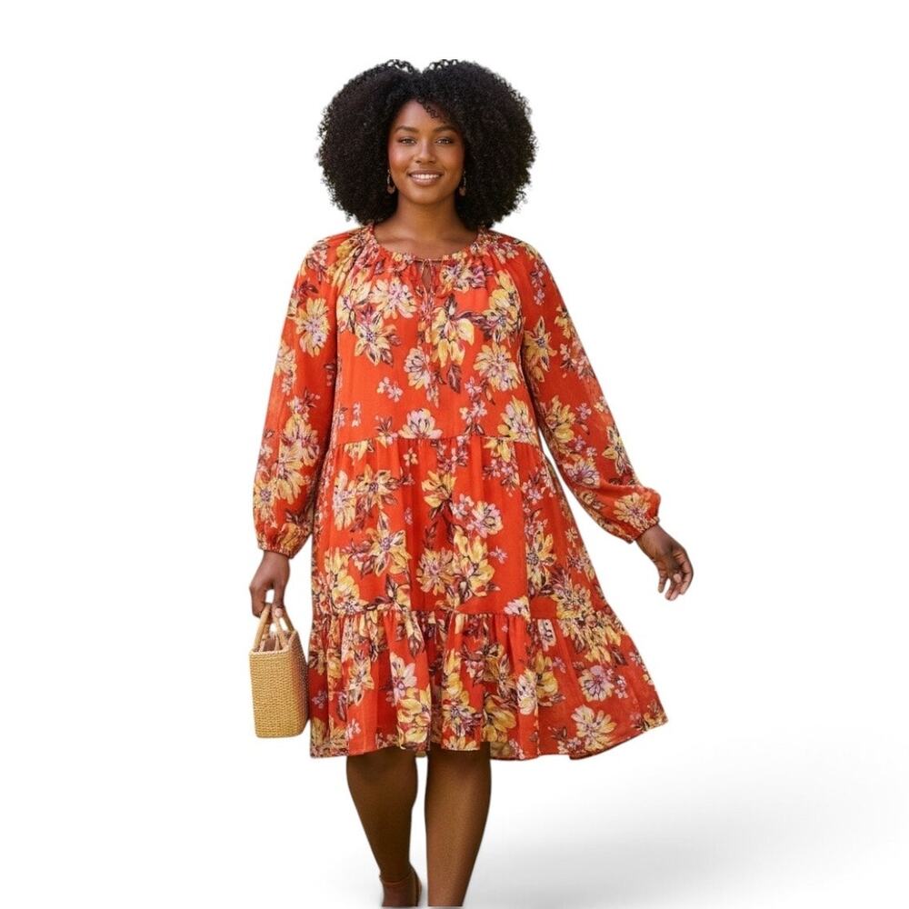 Studio A Floral Swing Dress Peplum Hem Size XXL 20